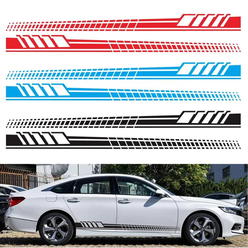 

2019 Hot Sale New 2Pcs 190CM 210CM 220CM Universal Car Racing Long Stripe Sticker 3 Models Body Side Door Vinyl Decals Decor
