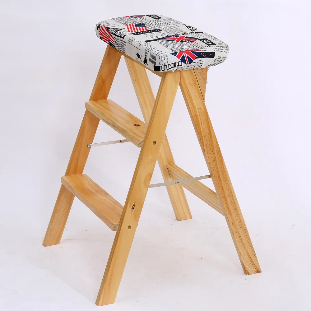 Твердый деревянный креативный складной стул простой складной кухонный стул-лестница портативный высокий табурет домашняя Сменная обувь высокий табурет - Цвет: Color 16