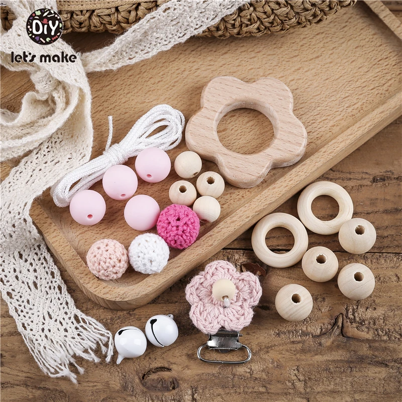 Let's make baby products буковое дерево силиконовый Прорезыватель 1 Набор крючком цветок