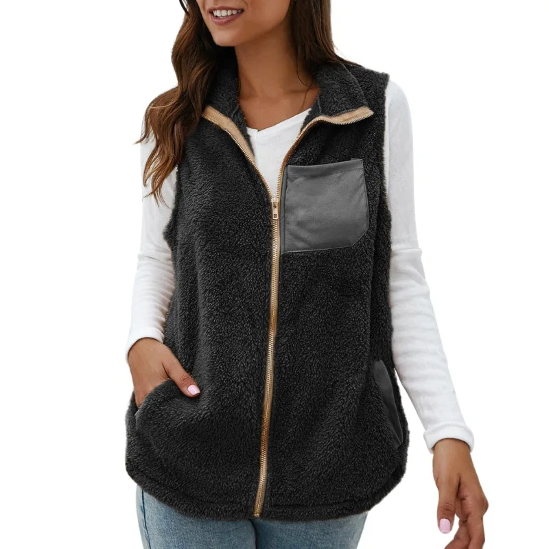 

Women's Cashmere Cardigan Female Autumn Winter Fashion Casual Sleeveless Solid Color Turn-Down Collar Waistcoat Tops