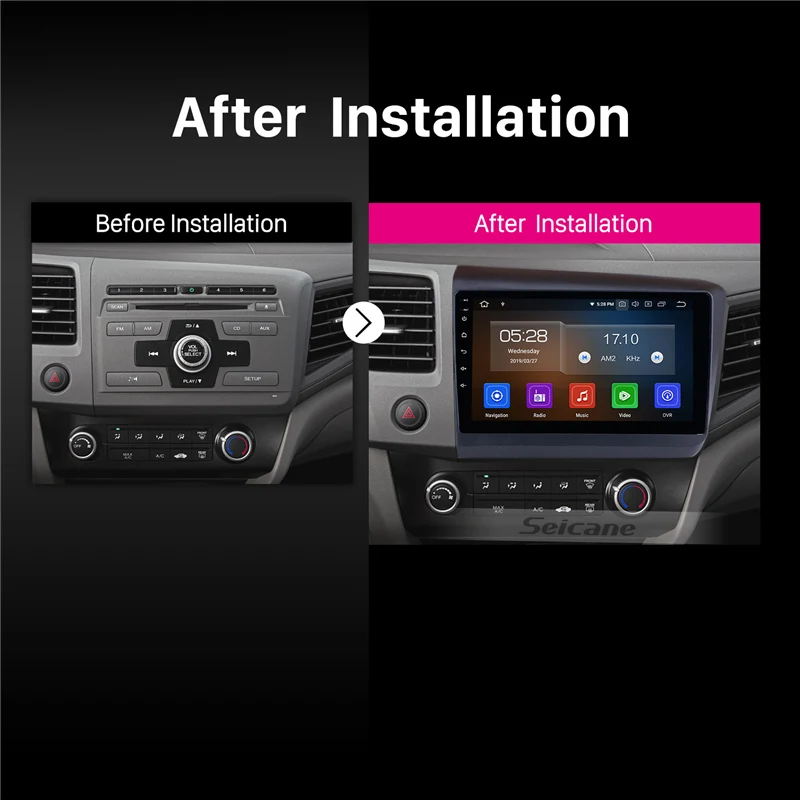 Seicane 1024*600 мультитач Android 9,0 Bluetooth gps система автомобиля радио для 2012 Honda Civic поддержка OBD2 3g WiFi 1080P DVR