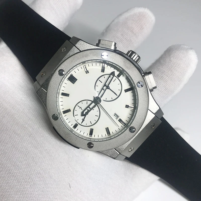 

7 types Mens watch white dial automatic self winding glide smooth second hand leather strap good quality watches