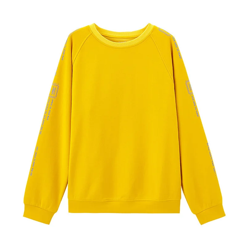  INMAN 2020 Spring New Arrival Solid O-neck Raglan Sleeve Print Loose Basic Women Short Sweat Shirt