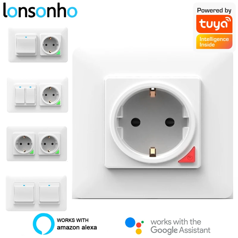 Lonsonho Tuya Smart Wifi кнопочный переключатель настенная розетка штепсельная вилка ЕС