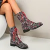 2022 Women Lace Up Boots Flower Print Ankle Fashion Round Toe Ladies Sexy Boots Socofy Designer Boots Med Heel Shoes Woman Black ► Photo 3/6