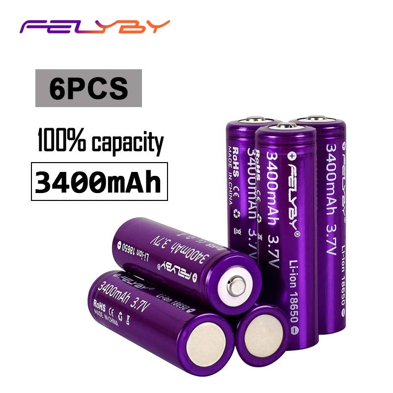 FELYBY 6 шт. 18650 3 7 в литий ионная аккумуляторная батарея au литиевая 100% новая