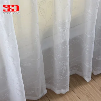 

Tulle Curtains For The Living Room Accessories Embroidered Leaves Fabric Drapes Modern Bedroom Window Treatment Single Panel