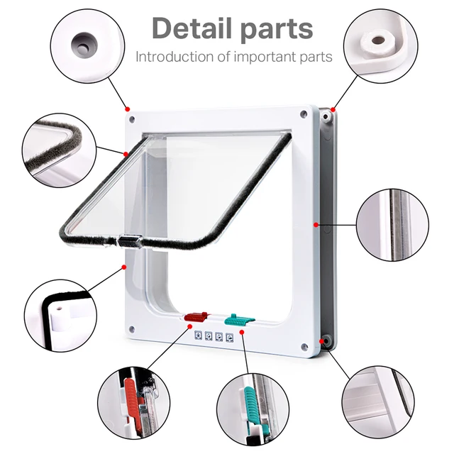 Smart Pet Door 4 Way Locking Security Lock ABS Plastic Dog Cat Flap Door Controllable Switch Direction Doors Small Pet Supplies 2