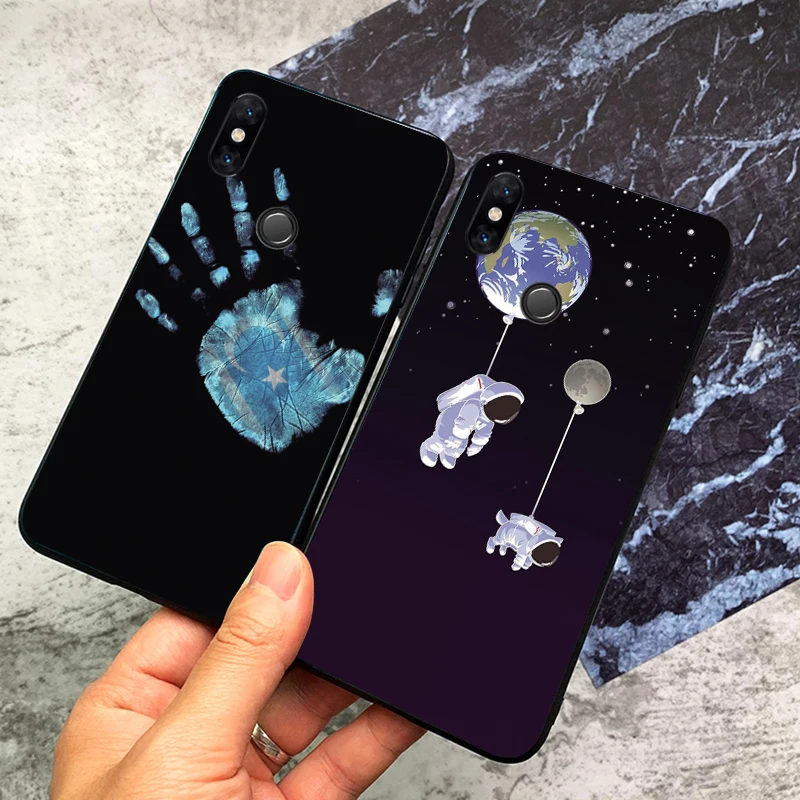 For Samsung Soft Phone case TPU Print J6 Galaxy A2Core A5 A6 8 9 2018 J4 J7Duo + Plus Sparkly black Silicone Cover capa cell | Мобильные
