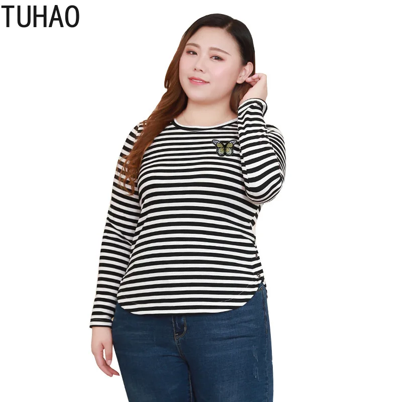 TUHAO большой блузка в полоску с длинными рукавами Женский Весна-осень размера плюс