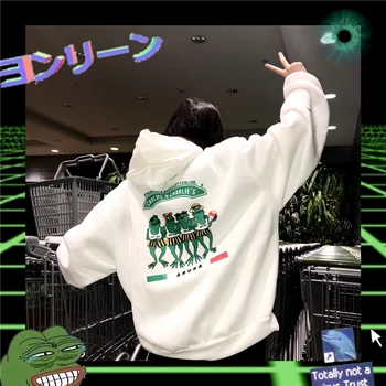 

Women Thicker Warm Funny Cartoon Print Trendy Pocket Korean Loose Simple All-match Ladies Sweatshirt Casual Womens Soft