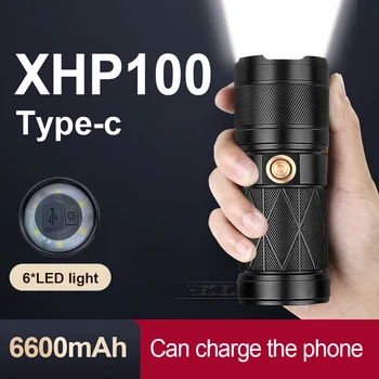 XHP100 + 6 * led Krachtige Tactische Zaklamp zaklamp Ingebouwde batterij oplaadbare jacht lantaarn flitslicht XHP 100 werklamp