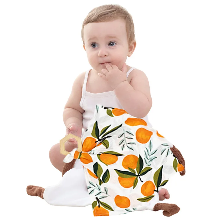 WARMOM Newborn Baby Pure Cotton Saliva Towel With Grinding Rod Safety Material Wooden Molars Baby Lovey Teether Toy Baby Stuff