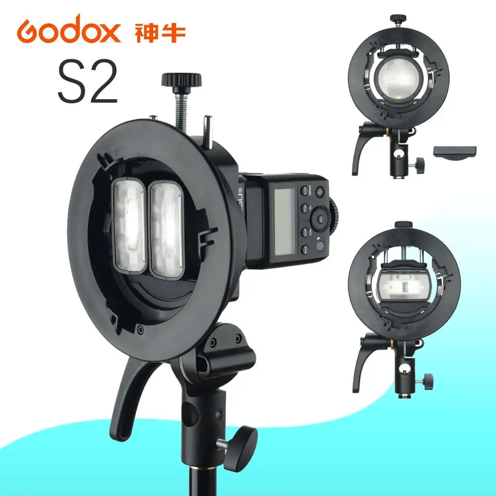 

In Stock Godox S2 Bowens Mount Flash S-type Holder Bracket for Godox V1 V860II AD200 AD400PRO Speedlite Flash Snoot Softbox
