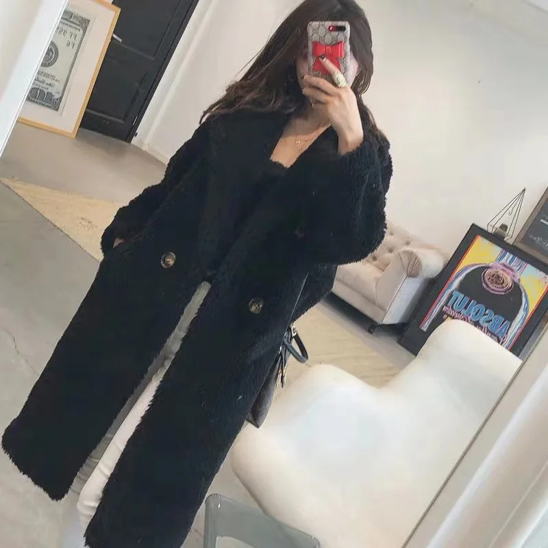 Heydress Женское зимнее теплое длинное пальто из искусственного меха с длинным рукавом, женское толстое пальто с мишкой Тедди, Повседневная Свободная верхняя одежда - Цвет: Черный