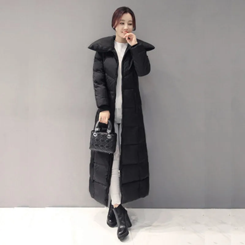 

Winter Down Coat Women X-Long Down Jacket Female Long Outwear Hooded Clothes Ladies Clothing Thick Warm Parka LWL1018