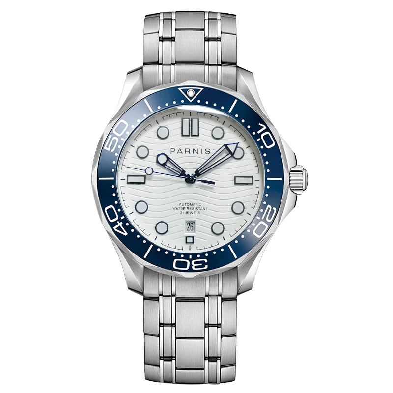 New Arrival Parnis 42mm White Dial Automatic Mechanical Men's Watch Stainless Steel Bracelet Miyota 8215 Wristwatch 2021 Wih Box |