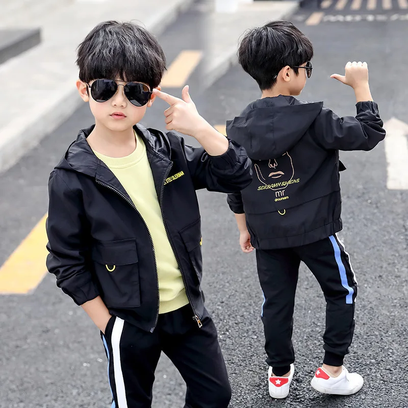 

2020 Spring And Autumn Childrenswear New Style Boy's Korean-style Back Figure Printed Coat Middle And Large Children Long Sleeve