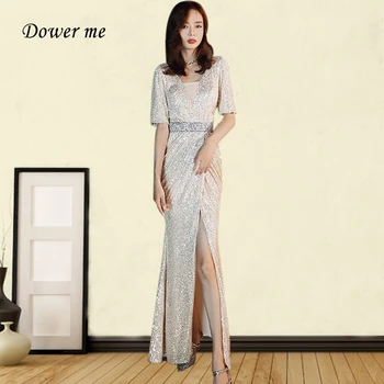 

Evening Dress Mermaid GK140 Sparkling V-neck Long Evening Gowns For Women Half Sleeve Robe De Soiree Sexy Split Formal Dress