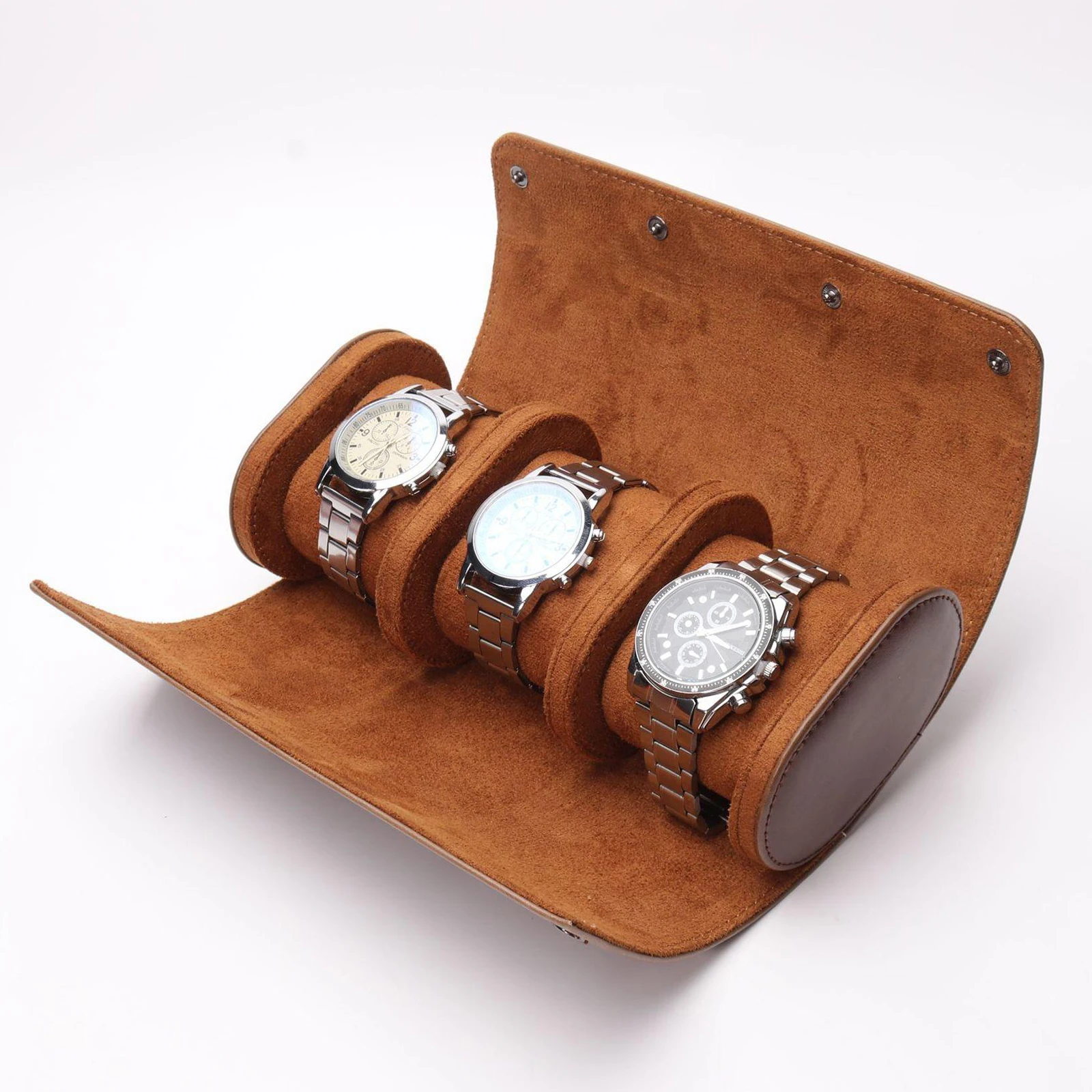 3 Slots Watch Storage Box Chic Portable Vintage Leather Watch Roll Detachable Display Wristwatch Pouch Holder Organizer