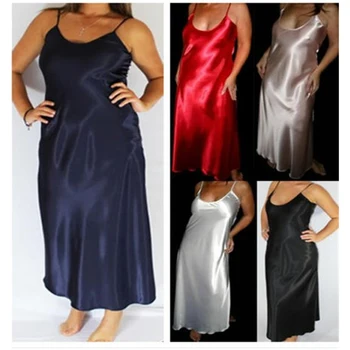 

2020 NEW 4XL Plus Size Women Sleepwear Sleeveless Strap Sexy Lace Nightdress Sleepwear Nightgown Faux Silk V-neck Sleepwear Robe