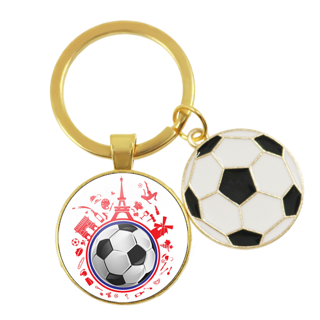 Football Team Emblem Keychain France Flag and Football Logo Key Ring Jewelry European Football Funs Cool Men Gift