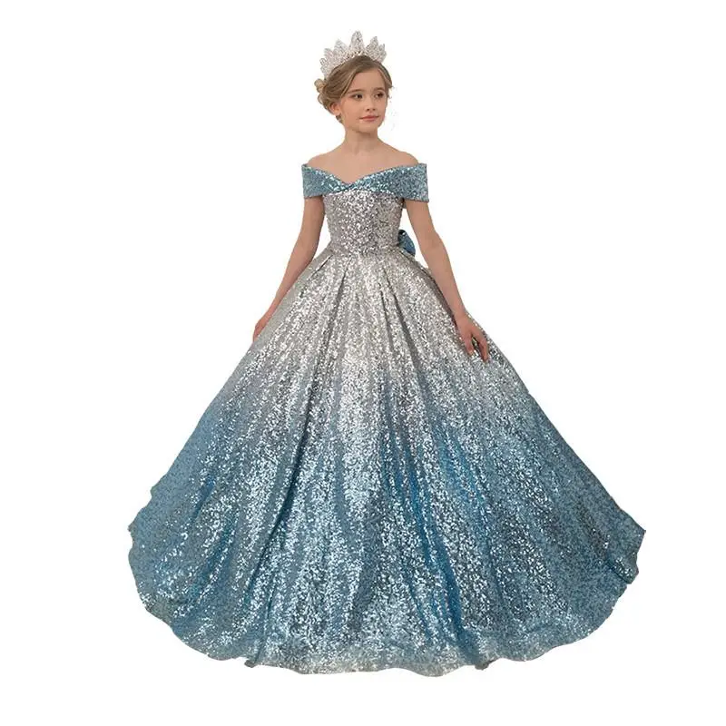 

2019 Children Girls Trailing Long Dress Kids Girls Elegant Wedding Bridesmaid Dresses Party First Communion Princess Vestido F85