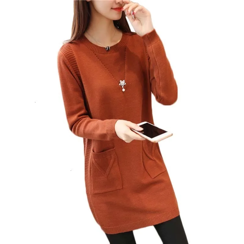 

Autumn Winter Women Clothes New Long-sleeved Knit Sweater Pullover Female Tops O-neck Mid-Long Jumper Sweater Bottoming Shirt