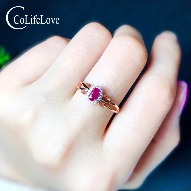 Rose Gold Plating Ювелирные изделия colife 925 Серебряное кольцо с рубином для помолвки 0.4ct натуральное мрубиновое серебряное кольцо Sterlinmg серебро Рубин Ювелирные изделия подарок для девочки - Цвет камня: Rose Gold Plating