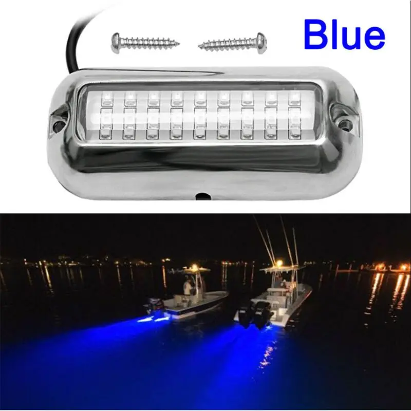 Горячий синий 27 Светодиодный подводный лодка морской транца светильники из нержавеющей стали Понтон Яхты кормовой рыбалки ночник YHQ