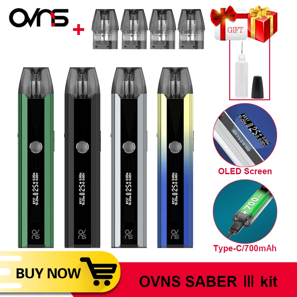 Juego de vapeo Original OVNS SABER 3 Pod, batería de 25W, 700mAh, con cartucho de bobina de 2,5 ML, 0,6/1.0ohm, pantalla OLED, Vape Pen Vs OVNS W01