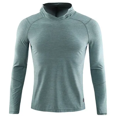 Осенняя футболка для бега, Мужская футболка с длинным рукавом, с капюшоном, Рашгард, рубашки для спортзала, фитнес-тренировочная футболка, быстросохнущая дышащая спортивная одежда - Цвет: P44-2 green shirts