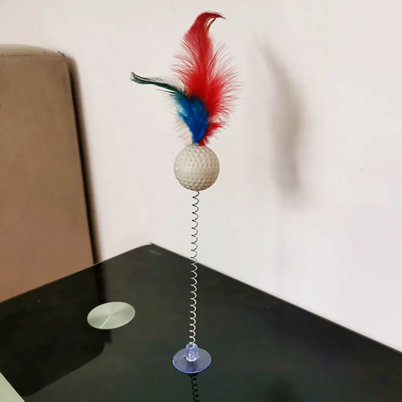 Забавные игрушки для кошек, металлическая проволока, весенние перья, цветные с шариком, удочки для котов, игрушки, устойчивая подставка на присоске, пружинные палочки, интерактивные игрушки для питомцев