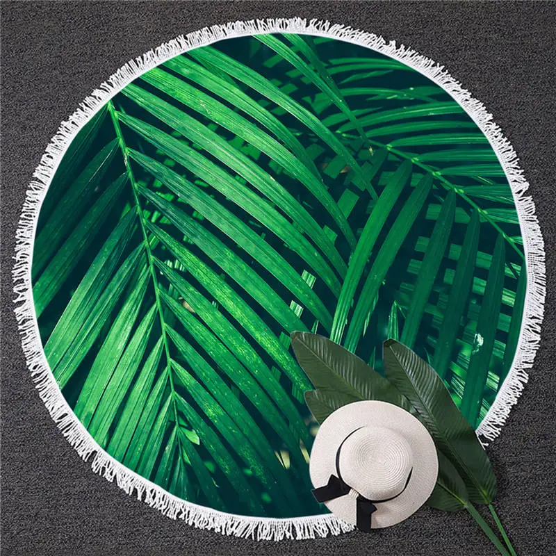 Leaf5 Blesslive зеленых листьев круглое пляжное полотенце листья текстура большое полотенце для взрослых детей тропические пальмы листва Toalla кисточкой пляжный коврик - Цвет: Leaf5