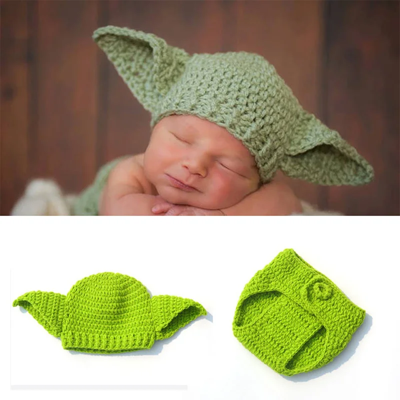 Baby Yoda Star Wars Costume Outfit Infant Newborn Bodysuit Baby Photography Props Accessories Crochet Baby Hat Star Wars Clothes