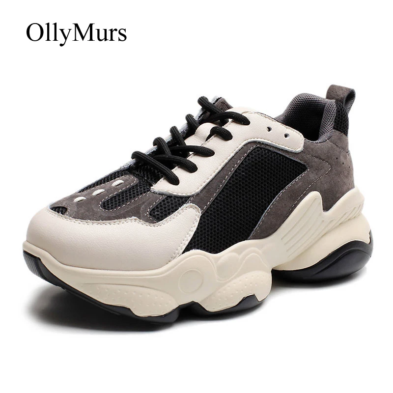 Casual Shoes Women Dad Shoes Ladies Autumn New Sneakers Real Leather Casual Shoes Woman Breathable Female Chunky footware