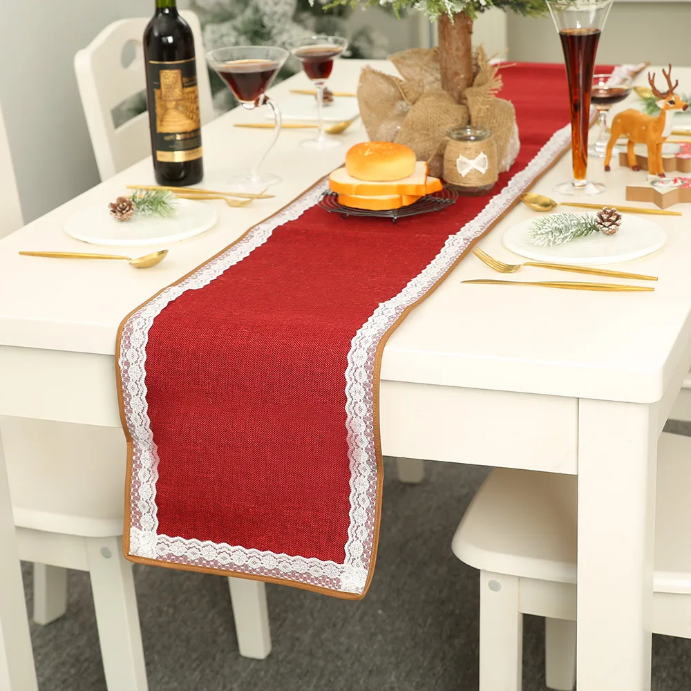 

Christmas Decorations Table Runner Linen Lace Table Flag Dining Table Atmosphere Layout Tablecloth Placemat