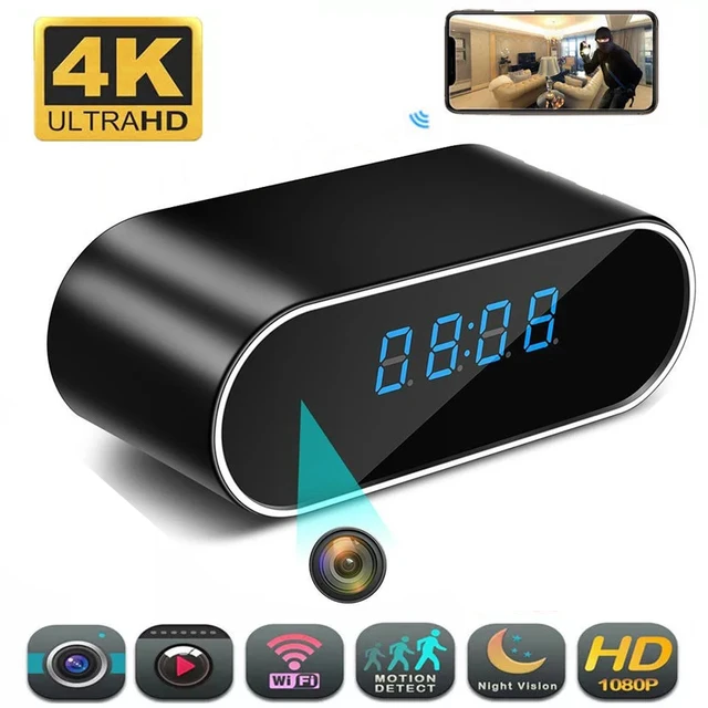 Cámara de Video Cámara inalámbrica con reloj 4K HD, WIFI, Micro Cámara IR, visión nocturna, alarma, videocámara Digital, Mini DVR, Oculta, pequeña