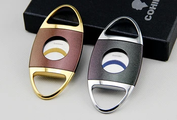 

COHIBA Fashion Stainless Steel Cigar Cutter Super Sharp Sawtooth Baldes Cigar Scissor With Leather Case Gift Box Wholesale