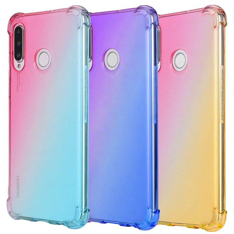 

Shock Absorption Color Gradual Change TPU Phone Case For Huawei Nova 4E P30 Lite Dust Plug With Lanyard Hole