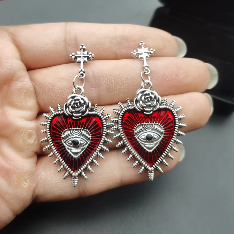 New Cross Occult Diablo Goth Piercing Drop Earrings Personality Rose Heart Oil Gothic Women's Earings Retro Hanging Jewellry dangle earrings drop earrings long earrings dome teardrop earrings ear loops jewelry
