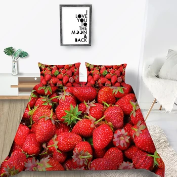 

King Size Bedding Set Strawberry Fashionable Fresh Creative Duvet Cover Fruit Queen Twin Full Single Double Comfortable Bed Set