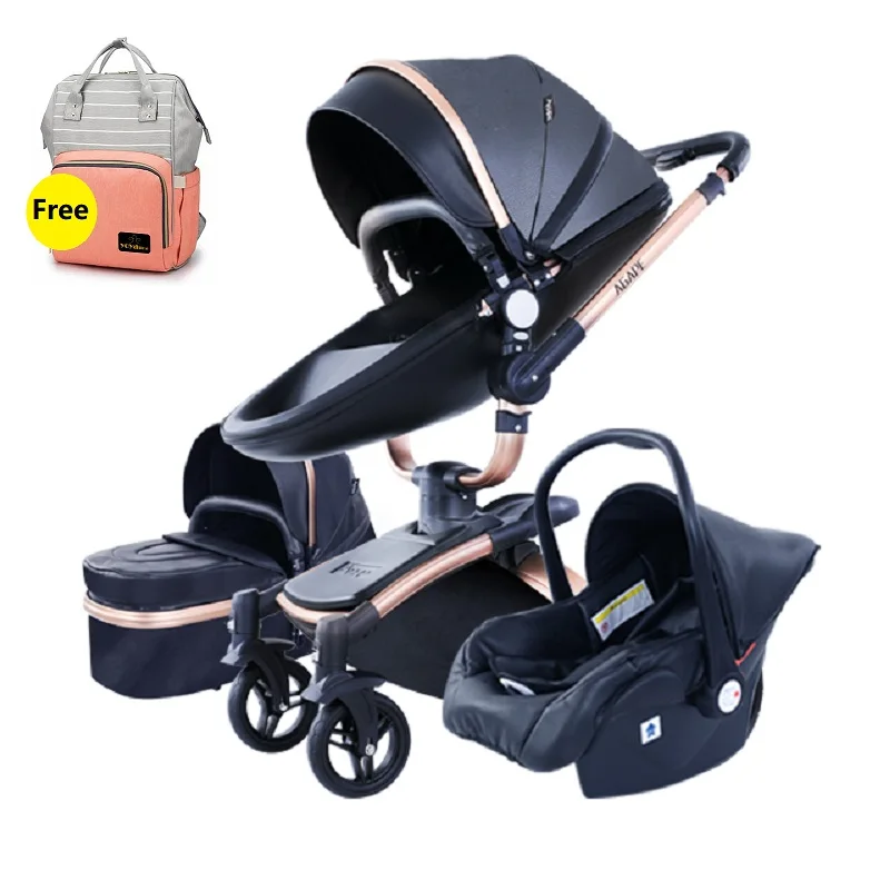 Black 3in1 3 в 1 детская коляска высокого качества для новорожденных Коляски 2 в 1 коляска, отделанная кожей 3 в 1 детская коляска складная детская коляска - Цвет: Black 3in1