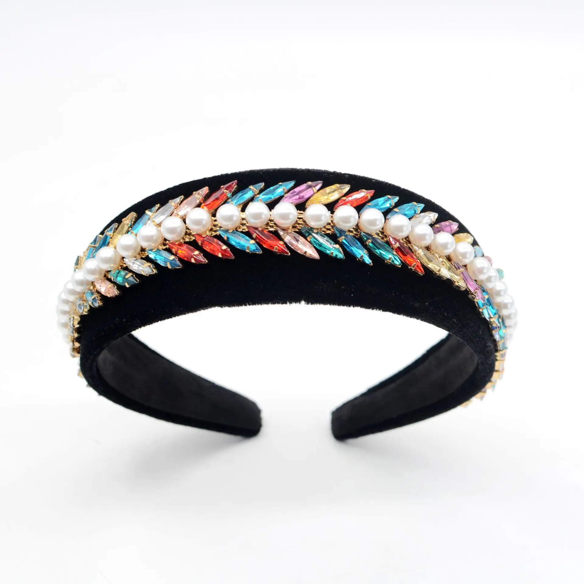 Handmade Exquisite Crystal Leaf Pearl Hair Hoop Woman Velvet Glass Shiny Headband Fashion Girl Hair Accessories Wholesale