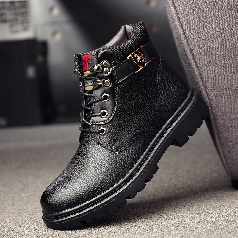 

Men Winter plus Velvet Warm Short Boots Trend Versatile Martin Boots Snowfield Leather Boot round-Toe Lace-up Cotton-padded Shoe