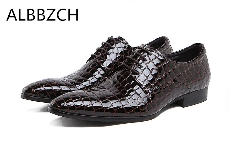 

Мужские тисненые лакированные кожаные туфли, туфли с острым носком, на шнуровке, официальный костюм, свадебная Мужская обувь высокого качества, Мужская обувь для офиса и работы