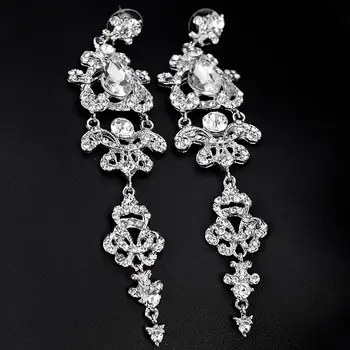 

Women Wedding Bridal Engagement Long Dangle Chandelier Rhinestones Stud Earrings