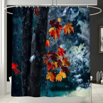 

cortinas de bano navidad bathroom curtain set with rug waterproof maple leaf tree prints shower curtains decor bath screen DW055