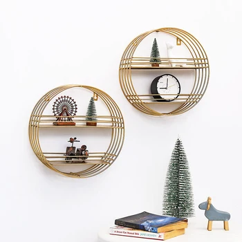 

Gold Iron Wall Mounted Storage Racks Home Decor Organizer Holder Round Shelves