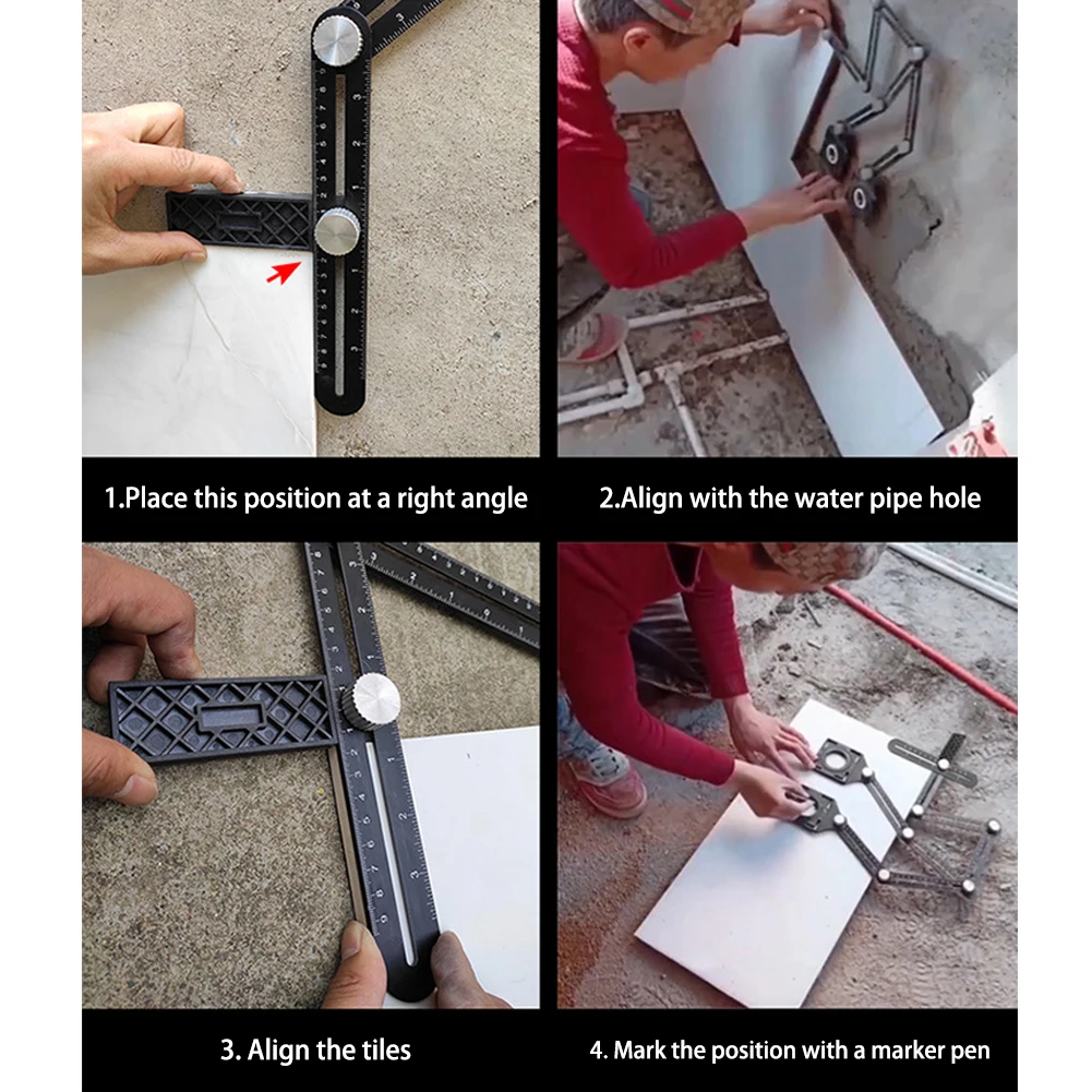 Digital Angle Protractor Carpenter Measuring Tool Angle Measuring Tool Angle Protractor 6/12 Folding Ruler Tile Hole Locator Adjustable Tool Masonry Glass Fixed Angle Measuring Ruler Universal Angular Template Tools